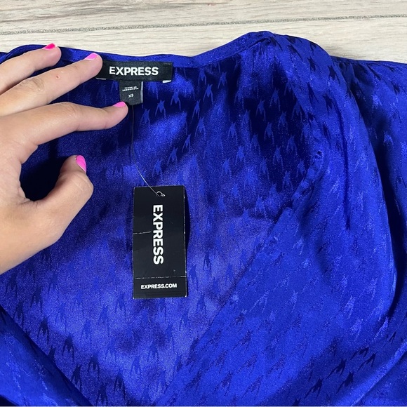 Express Women’s Satin Blue Tie Waist Mini Dress NWT - Picture 7 of 8